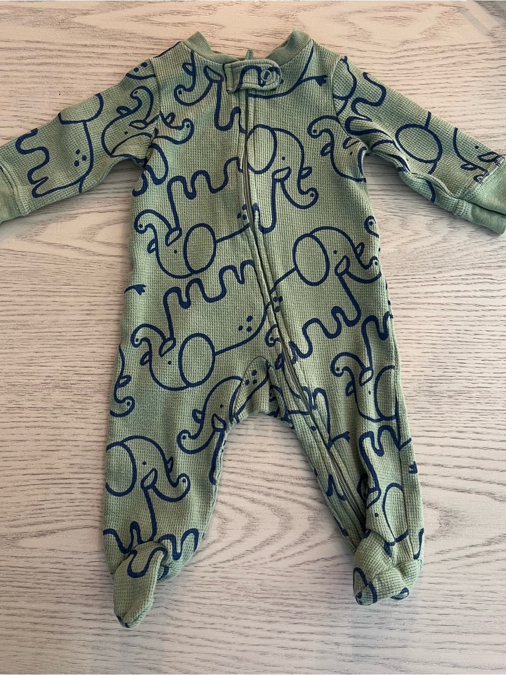 Carter's Green Footed One-Piece with Navy Elephant Print